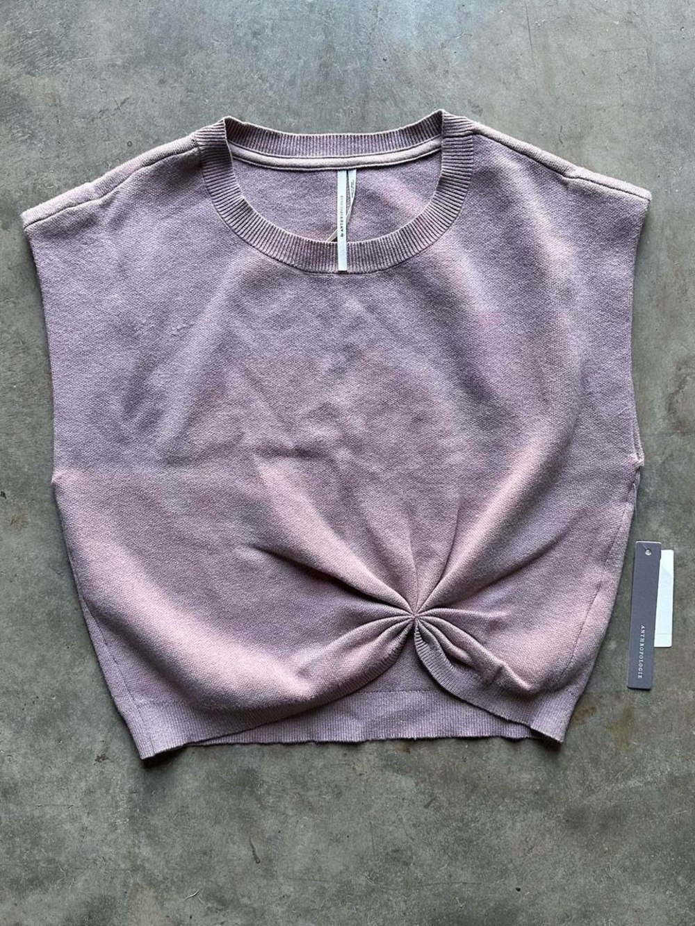 Anthropologie Mauve knit crop sweater top with twist front detail